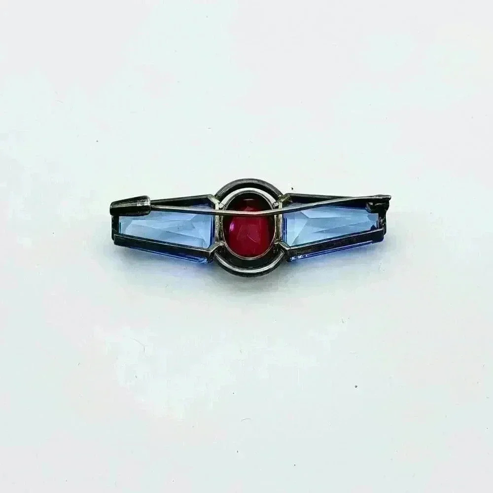 Sterling Silver Aquamarine and Ruby Brooch - Picture 2 of 3
